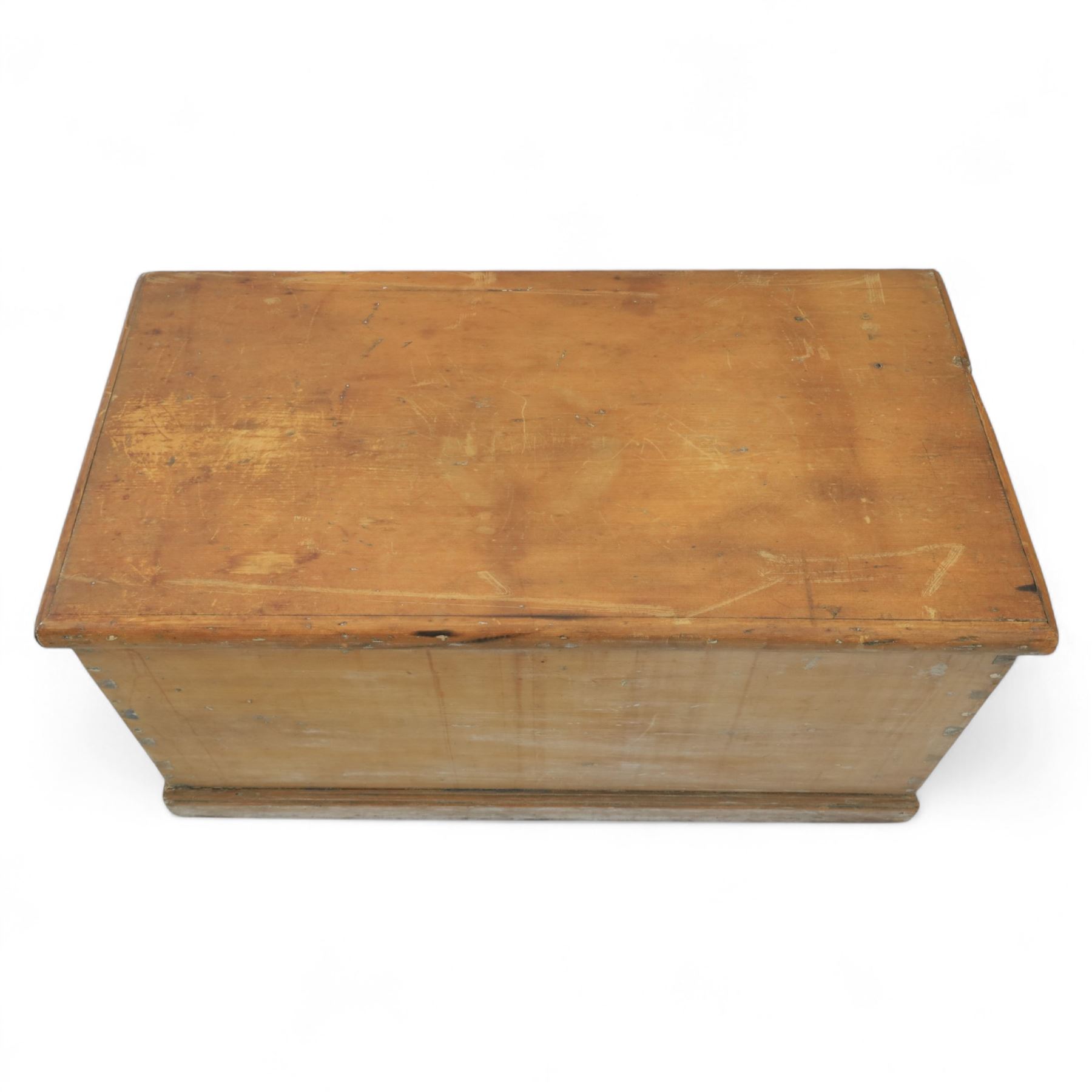 19th century golden oak chest, iron strap carry handles and hinges