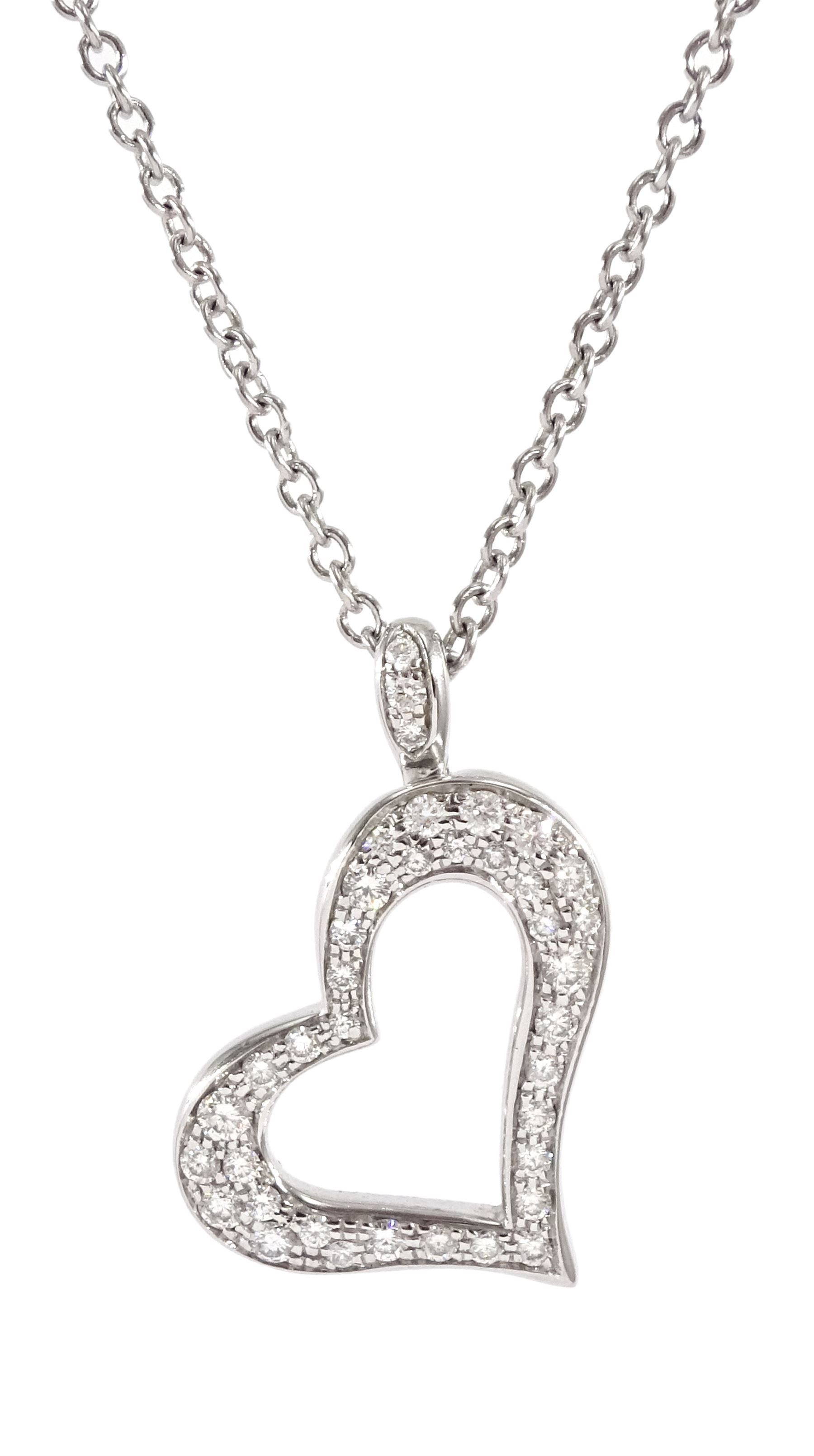 Piaget round brilliant cut diamond heart pendant necklace, stamped, total diamond weight approx 0.77 carat