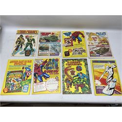 Collection of bronze age Marvel comics (1973-1976). Spider-Man Comics Weekly (1973-1976) nos 8-12, 14, 19-34, 75, 92, 95-97, 101-103, 106, 108, 109, 111, 115, 116, 121-132, 152, 155 and 156. Super Spider-Man with the Super-Heroes (1976) nos 161, 166-170, 177-182. The Mighty World of Marvel starring the Incredible Hulk (1974-1975) nos 102-04, 113-129 (excluding 115 and 120), 134, 135, 140, 143, 153-156, 158, 170, 172 and 182 (89)