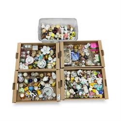 Large collection of egg cups, including silver plate, ceramic and glass examples, together...