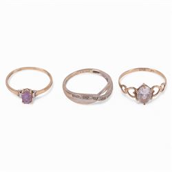 Three 9ct gold stone set rings