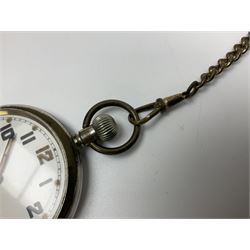 GSTP pocket watch with white dial and subsidiary seconds dial No.M39062 on base metal chain; and pair of Kings Dragoon Guards mess insignia (3)