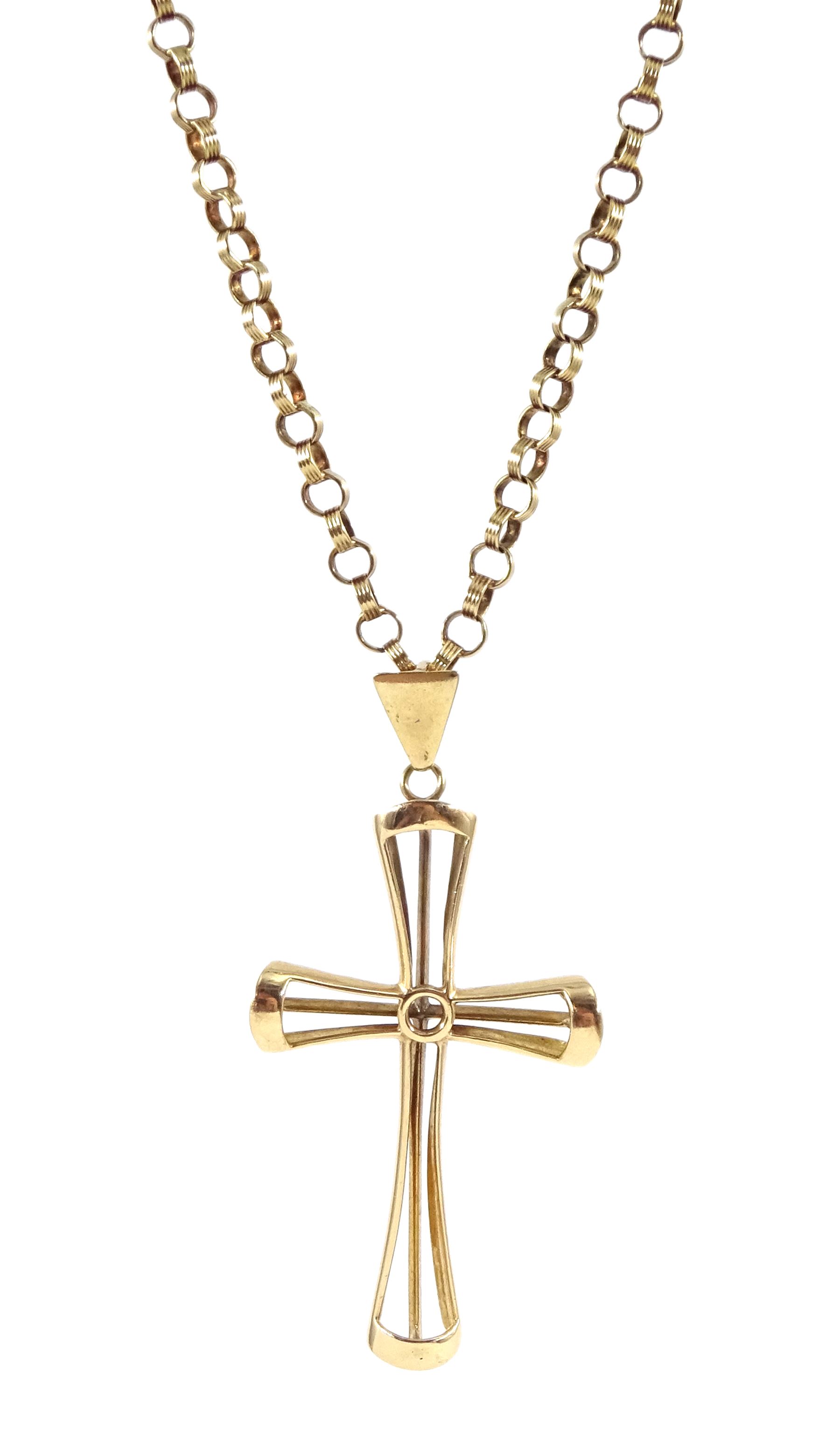 9ct gold cross pendant on 9ct gold belcher link necklace, hallmarked ...