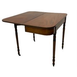 Early 19th century inlaid mahogany D-shaped tea table, fold-over top