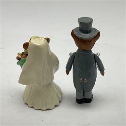 Seven Hantel miniature articulated pewter teddy bears, including bride and groom 