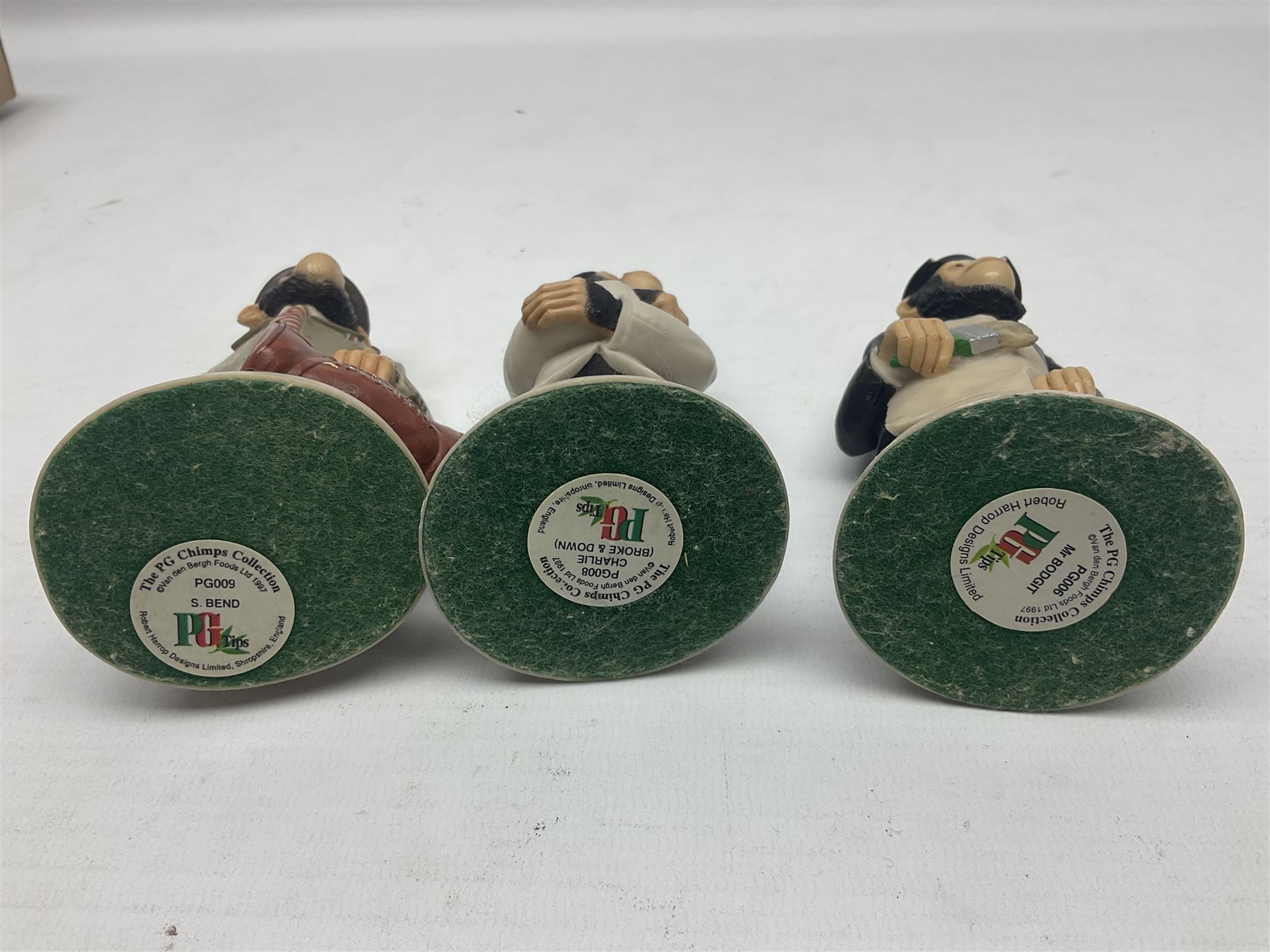 Collection of ten Robert Harrop figures of chimps from The PG Tips Collection, comprising Mr Shifter, Charlie Mr Bodgit, P.C. Gotcha, Arfa T.Leaf, Kevin Tipps, Ada, S.Bend, Dolly and Charlie