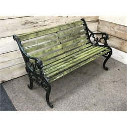  Two seat cast iron garden bench (W131cm) and pair cast iron bench ends  