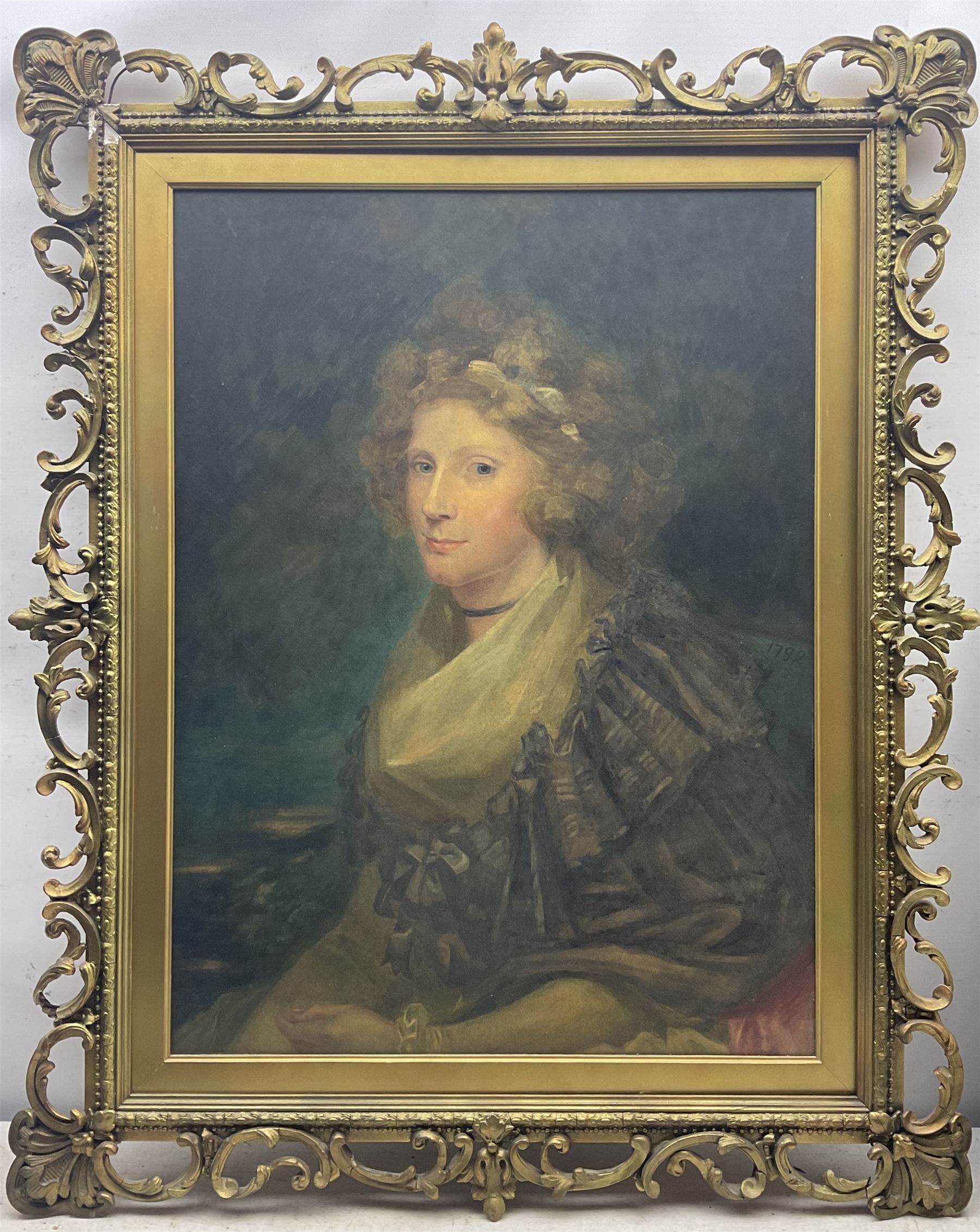 Beatrice Hill (British late 19th/early 20th century) after George Francis Joseph (Irish 1764-1846): Portrait of 'Elizabeth Rigge nee Brawn', inscribed and dated 1897 verso 75cm x 55cm