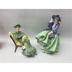 Eight Royal Doulton figures, including Ascot HN2356, Rebecca HN2805, Top o the Hill HN1833 etc