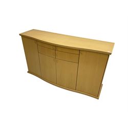 Skovby - light oak sideboard, serpentine top, four drawers over double cupboard flanked by two single cupboards