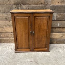 Whisky box, cast iron police sign, embossed brass wall hanging, two small oak cabinets