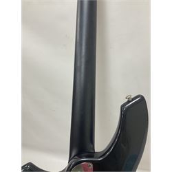 Music Man Bongo 4 string bass guitar, in sapphire black finish, serial no F42547, in black Music Man hard case, guitar L113cm