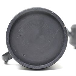 Four pieces of 19th century Wedgwood black basalt ware, c.1875, comprising larger and smaller jug, covered sucrier and teapot, each decorated with classical scenes in high relief, larger jug H13cm