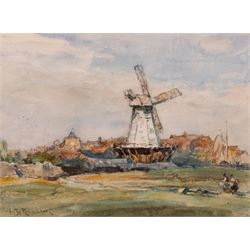 Frederic Stuart Richardson (Staithes Group 1855-1934):  'A Windmill at Rye', watercolour s...