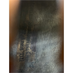 Late 19th century continental violin, possibly Italian, with 36cm two-piece maple back and ribs and spruce top, bears label 'Antonius Stradivarius Anno 1721', 60cm overall; in modern carrying case with silver mounted pernumbuco bow