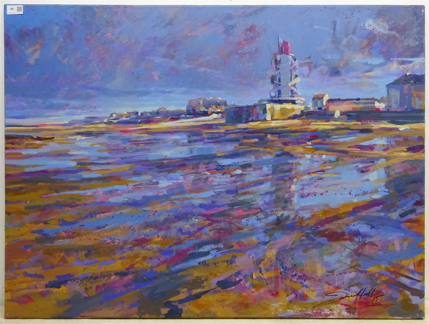 Jon Hall (Northern British 1956-): Redcar Beach, oil on canvas signed and dated '15, 75cm x 101cm (unframed)
Notes: Jon, aka Suncage, is a dedicated plein air painter in all manner of weather conditions. Jon is originally from the Hetton area of County Durham and trained at the old College of Art, Newcastle. He refers to himself as a Limner rather than an artist, describing himself as someone who describes something by painting or drawing it. Jon set a challenge for himself called ‘The Limner's Contract’, a contract with himself to complete paintings on site, every day for a year. Over 500 sketches were painted and chronicled with photographs and videos over the course of the year

