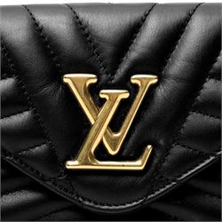 Louis Vuitton - ‘New Wave’ Long Wallet in black quilted calf leather, the envelope flap with oversized gold-tone LV logo and press-stud fastening, with detachable wrist strap detailed in multicoloured Louis lettering and Monogram flowers, opening to a fitted leather interior with twelve card slots, two compartments and zipped pocket, with care booklet and box