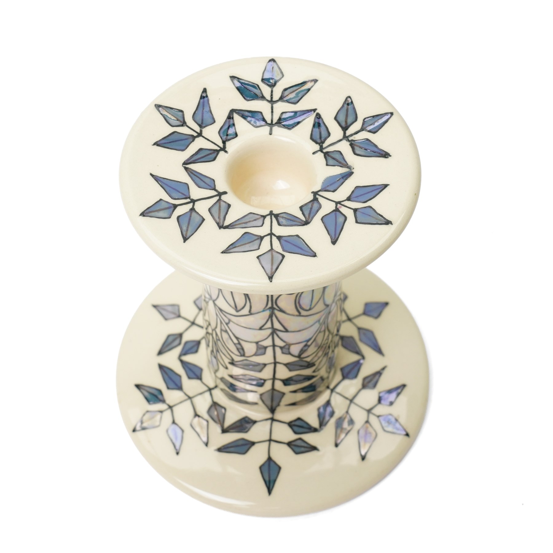Sally Tuffin for Dennis China Works Wisteria candlestick, in lustre on an ivory ground, painted and impressed marks to base, H15.cm 