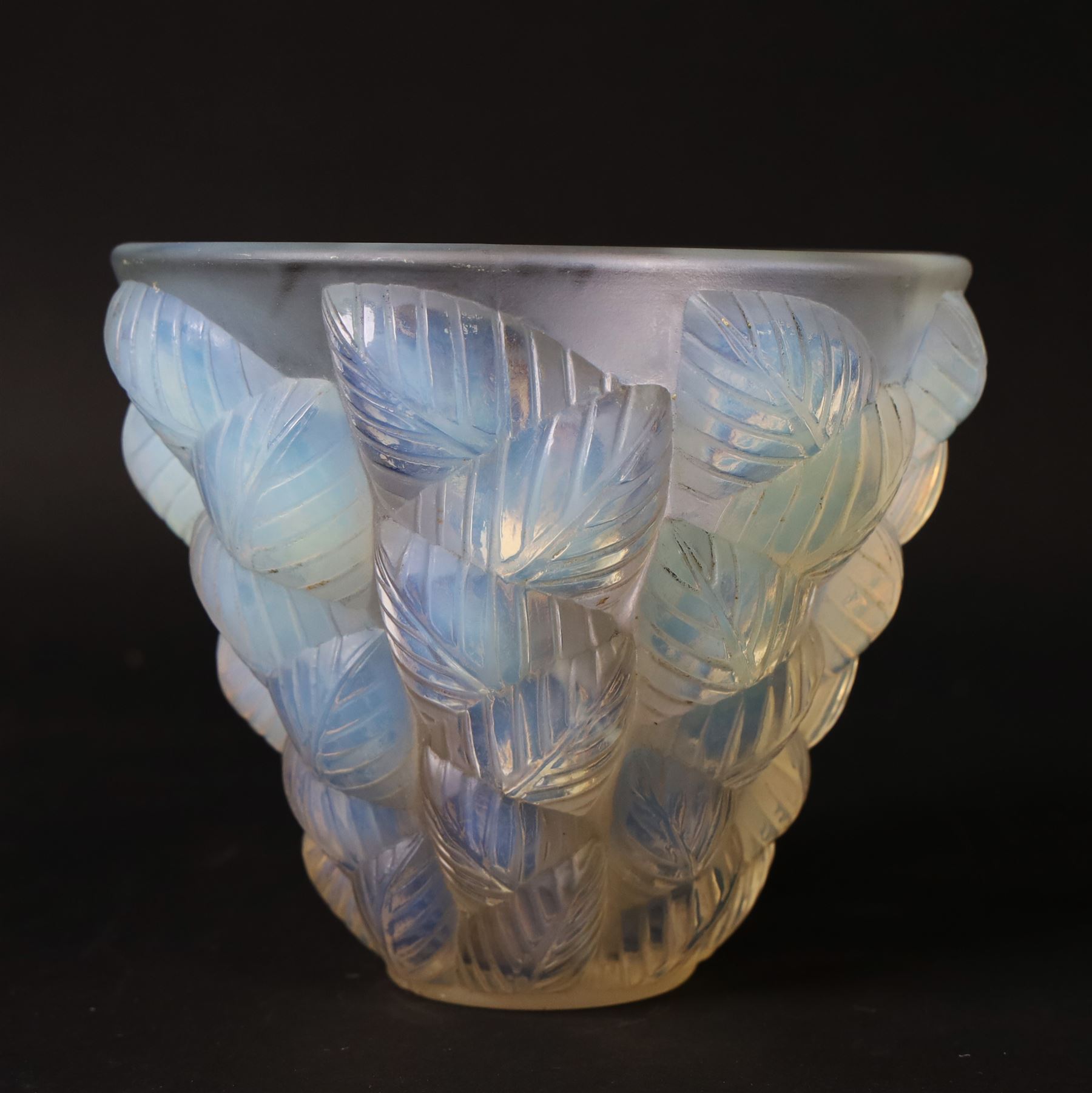 Rene Lalique (French, 1860-1945), Moissac pattern opalescent glass vase, model 992, designed circa 1930, moulded signature beneath, H13cm