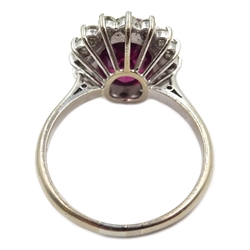  18ct white gold rubellite tourmaline and diamond cluster ring, stamped 18ct  