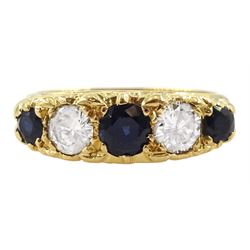 18ct gold five stone round brilliant cut diamond and sapphire ring, stamped, total diamond weight approx 0.50 carat