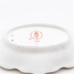 Royal Crown derby paperweight Athena Owl with gold stopper, together with two trinket dishes in imari 1128 pattern 