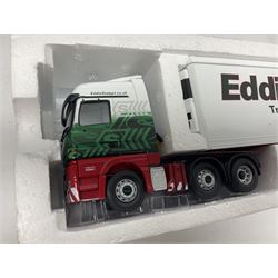 Corgi Eddie Stobart - two Special Edition Hauliers of Renown lorries; CC13749 Scania R Curtainside Trailer and CC15508 Volvo F10 Curtainside; and limited edition Hauliers of Renown CC13801 Mercedes-Benz Actros Fridge Trailer; all boxed (3)