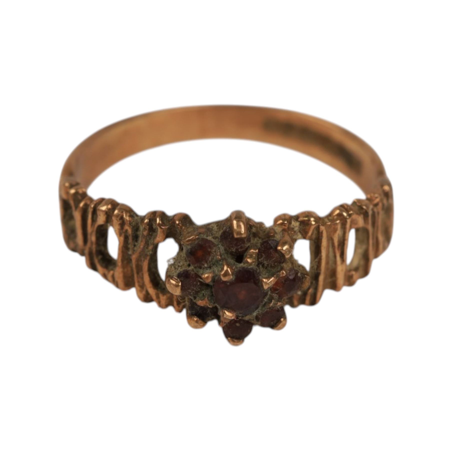 Three 9ct gold stone set rings, all hallmarked