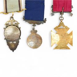 Bro. David Miles - Royal Antediluvian Order of Buffaloes - 9ct gold and enamel Order of Merit and Honour of Knighthood , Templenewsam Lodge, 1938, two silver jewels and two other jewels on a silk collar