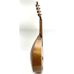 Melody-Uke four-string ukelele banjo, makers plaque to head stock L59cm; and Italian eight-string lute-back mandolin with mahogany stained segmented maple back and spruce top L59cm (2)