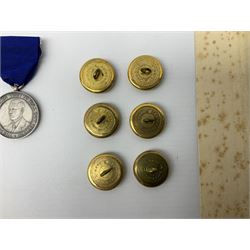 Trinity House Hull - hallmarked silver medal commemorating the visit of the Prince of Wales October 13th 1926; photograph of Captain J. Collins Warden 1934-35; photographic postcard of Capt. Collins onboard ship with other crew members; and six Trinity House uniform buttons