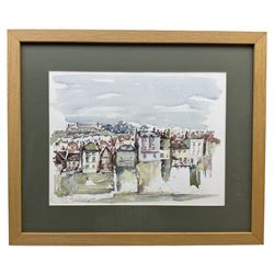 Patricia Thompson (British Contemporary): 'Whitby Harbour Houses', watercolour signed and dated '84, titled verso 28cm x 37cm