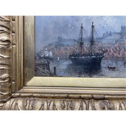 Richard Weatherill (British 1844-1913): Sailing Brig in the Lower Harbour Whitby, oil on board signed 14cm x 22cm