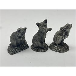 Twelve Franklin Mint cast pewter animal figures, including The Racoon, The Fox and The Squirrel, designed by Jane Lunger, tallest H5cm
