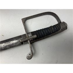 Italian M1833 Sabre with slightly curving 79cm fullered steel blade, the plain steel hilt with 'D' shaped knuckle bow, langets and wire-bound leather grip; in steel scabbard with single hanging ring L101cm overall