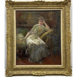 Paul Georges (USA 1923-2002): Portrait of a Seated Lady, oil on canvas signed 55cm x 45cm