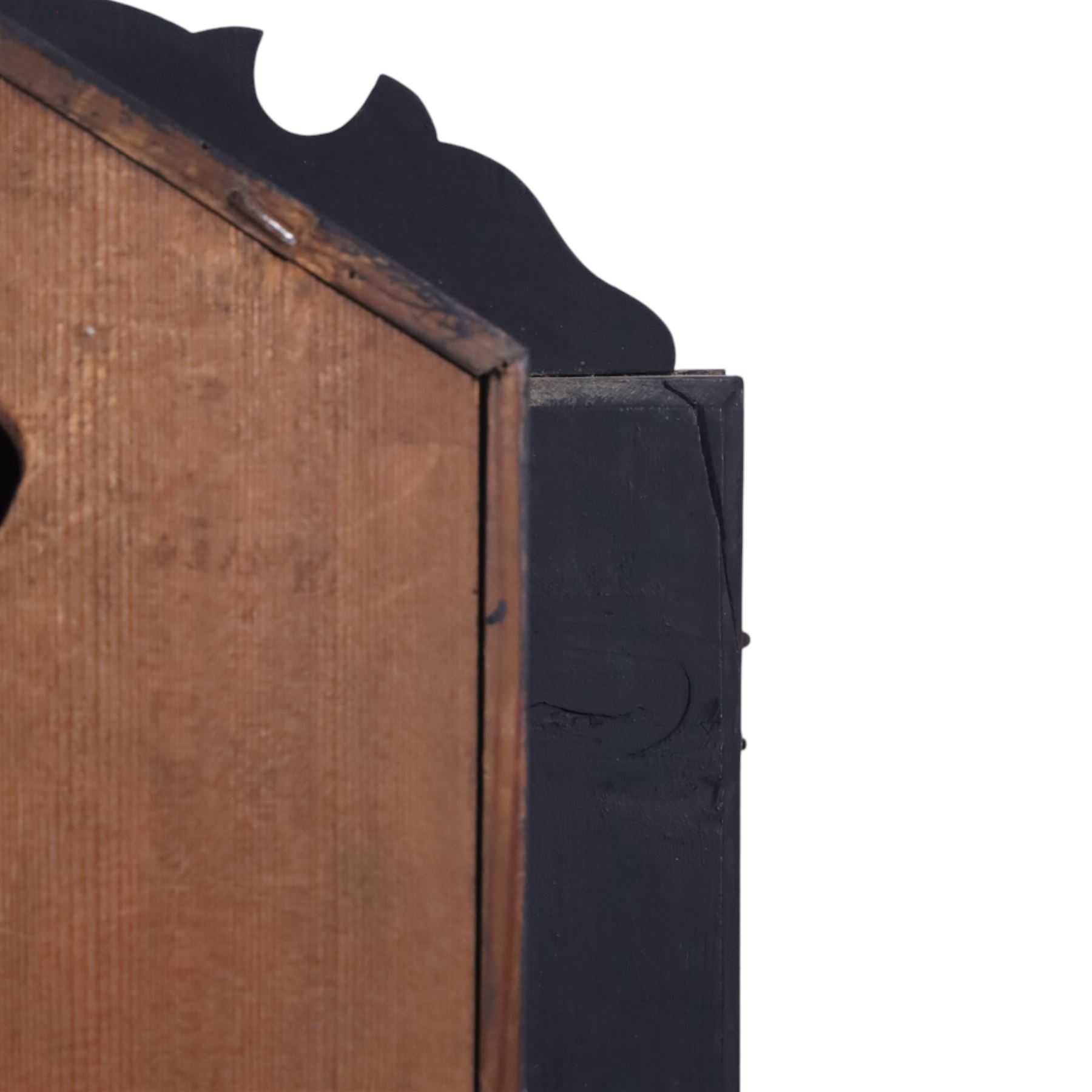 Mid-19th-century Black Forest 'Augenwender' moving eyes Cuckoo wall clock, stained wooden case with painted dial portrait of a man with a pipe and moving eyes, 30-hour brass plate movement striking on a coiled gong, and cuckoo strike together with weights and pendulum 

Literature: Schwarzwald-uhren, Berthold Schaaf (2008) p. 92-94
