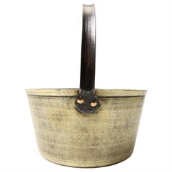 Brass preserve pan with loop handle D29cm and canteen of chromium plated cutlery