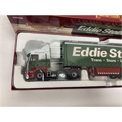 Corgi Hauliers of Renown - four limited edition 1:50 scale Eddie Stobart heavy haulage vehicles comprising CC13812 Mercedes-Benz Actros Curtainside; CC15002 Iveco Stralis Curyainside; CC13722 Scania R Fridge Trailer; and CC15202 MAN XLX; all boxed (4)