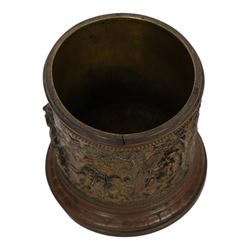 T & E of Paris, gilt bronzed white metal circular jar, decorated with high relief scenes after Tenniers, impressed mark beneath, H11cm