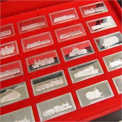 Set of fifty 'Great British Locomotives' silver ingots by  John Pinches, rectangular ingots depicting a different locomotive to each, hallmarked John Pinches, London 1978, in wooden presentation case