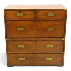 19th century brass bound mahogany campaign chest, with brass bound corners and edges, rece...