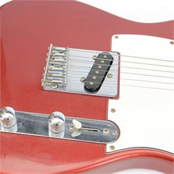 Two Richwood electric guitars, comprising Stratocaster style with cream body and Telecaster style with red metallic finish, L99cm