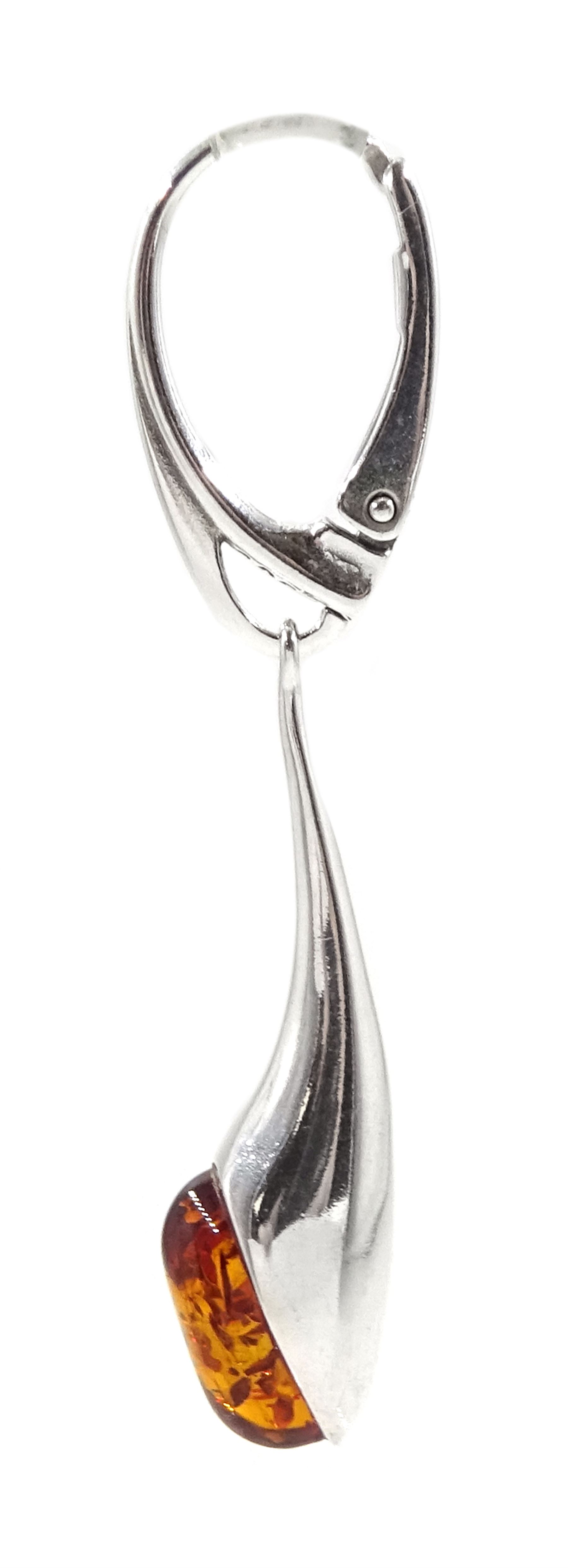 Pair of silver amber pendant earrings, stamped 925