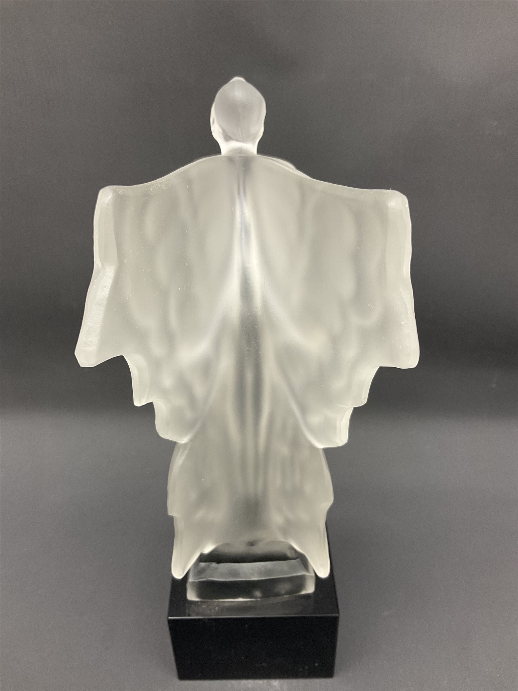 Desna night butterfly frosted glass figure, on polished black square base, H25cm