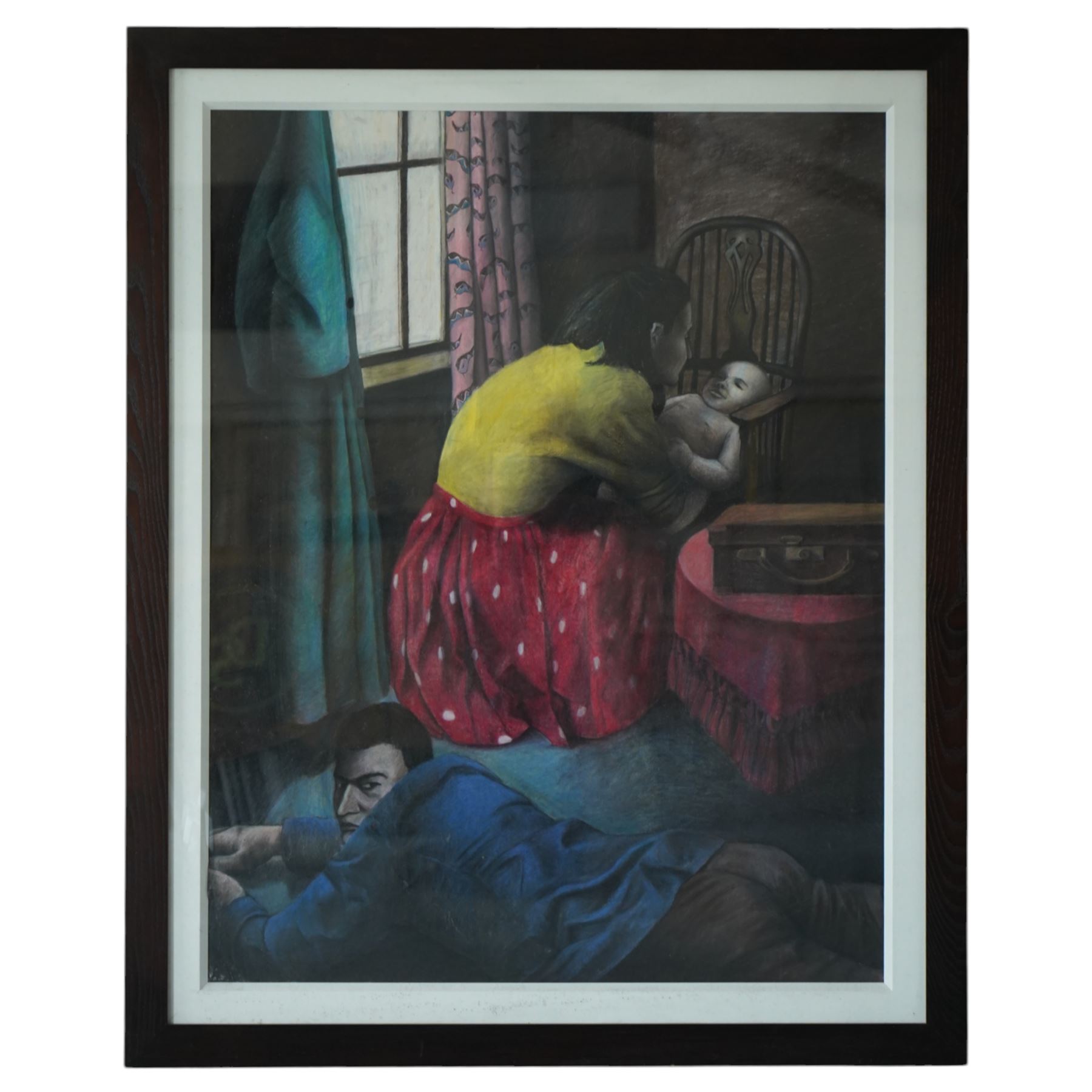 Kathryn Ensall (British 1956-): 'Three's a Crowd', pastel on paper signed on artist's label verso c.1992, 128cm x 100cm