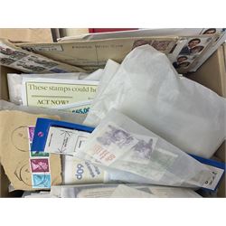 Great British and World stamps, including Queen Elizabeth II issues, first day covers, miniature sheets, Egypt, Finland, France, Greece, Honduras, Hungary, India, Italy, Poland etc, housed in various albums, folders and loose, in one box