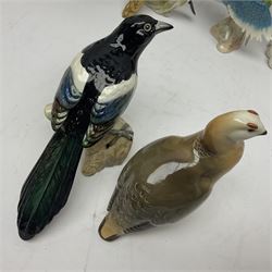 Collection of bird figures, including Beswick Magpie, Lomonosov partridge, Goebel Budgerigar etc (8)  