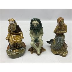 Nine Wade Collectables figures, comprising six Myths and Legends; King Canute, Mermaid, St George, Cornish Tin Mine Pixie, Puck and Green man, together with Lamb, Elephant and bear, a Wade Panda money box and two boxes of Wade Christmas Crackers