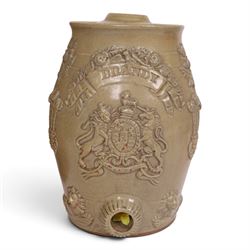 Stoneware flagon, impressed G Piercy Mkt Weighton 2 Gall, together with two salt-ware sprit barrels for Whisky and Brandy 